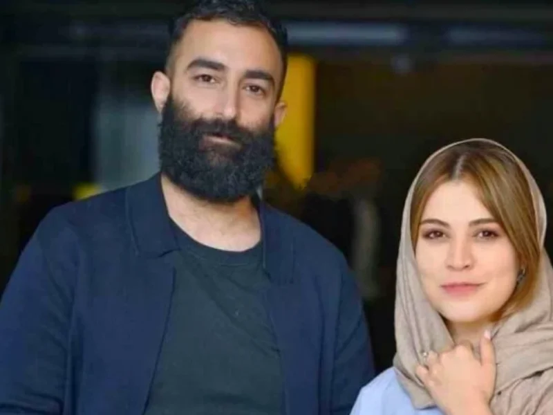 شیدا خلیق و همسرش کنار حیوان خانگی شان