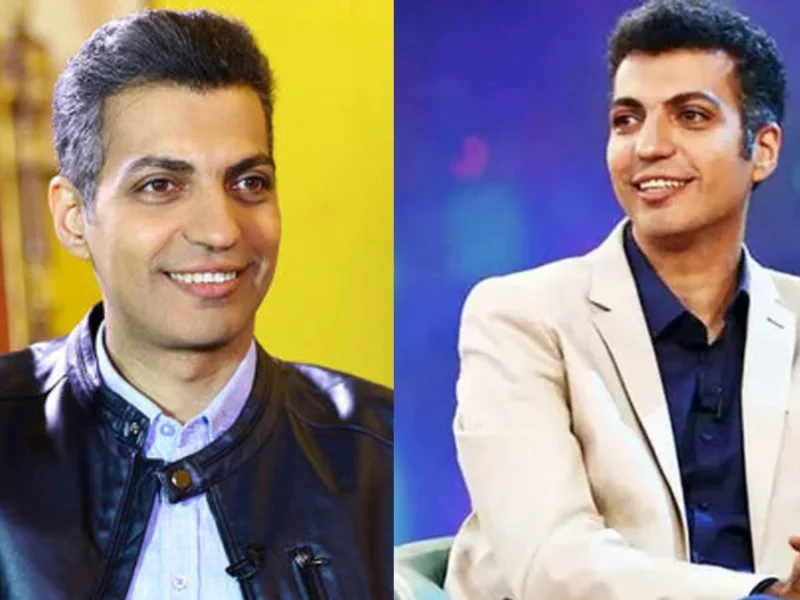 عادل فردوسی‌پور با موتور صورتی‌رنگ در جزیره کیش