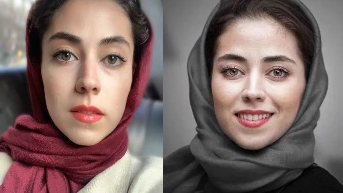 نیلوفر رجایی‌فر بازیگر با چشمانی بسته و ست مشکی