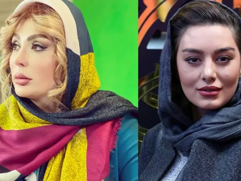 سحر قریشی در کنار نیوشا ضیغمی پشت‌صحنه یک فیلم