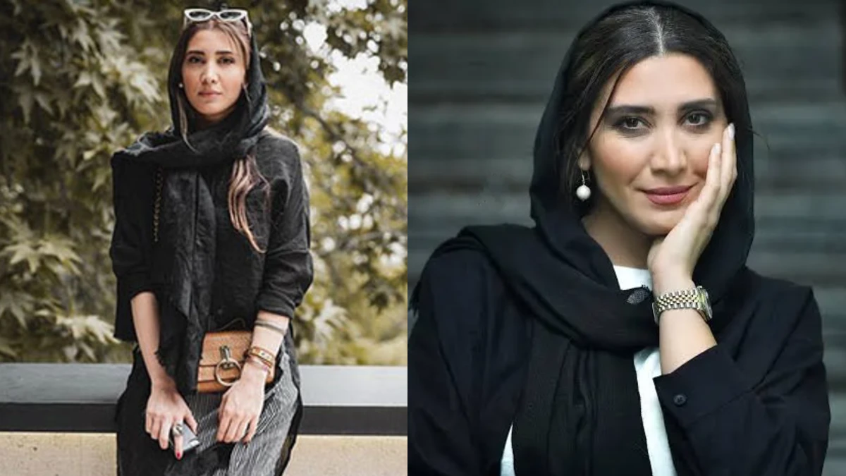 نیکی مظفری در نمایشگاه برادر گلشیفته فراهانی با استایل کپی